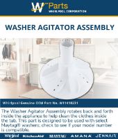 Picture of W11418231 Washer Agitator Assembly – Whirlpool / Maytag / Kenmore | Genuine OEM Part